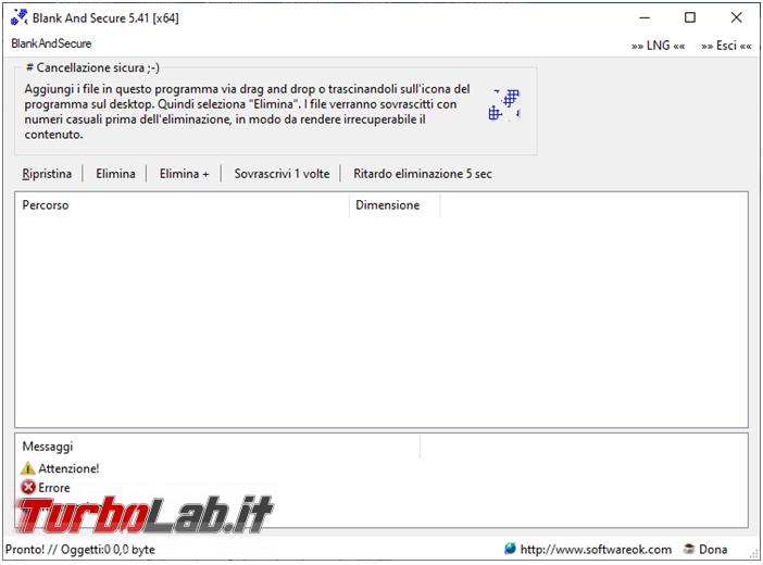 Come cancellare in maniera definitiva un file con blank and secure per