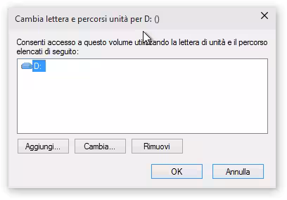 Cambia lettera e percorsi unità per D ()