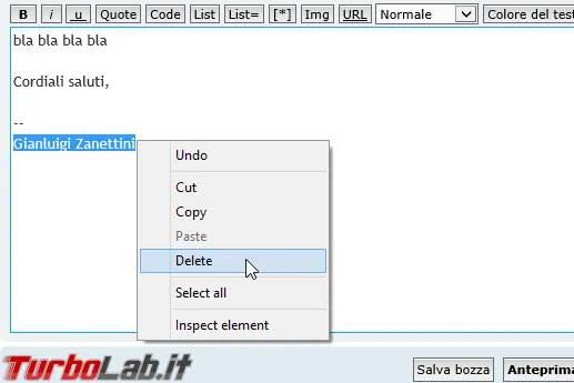 eliminazione dati personali forum