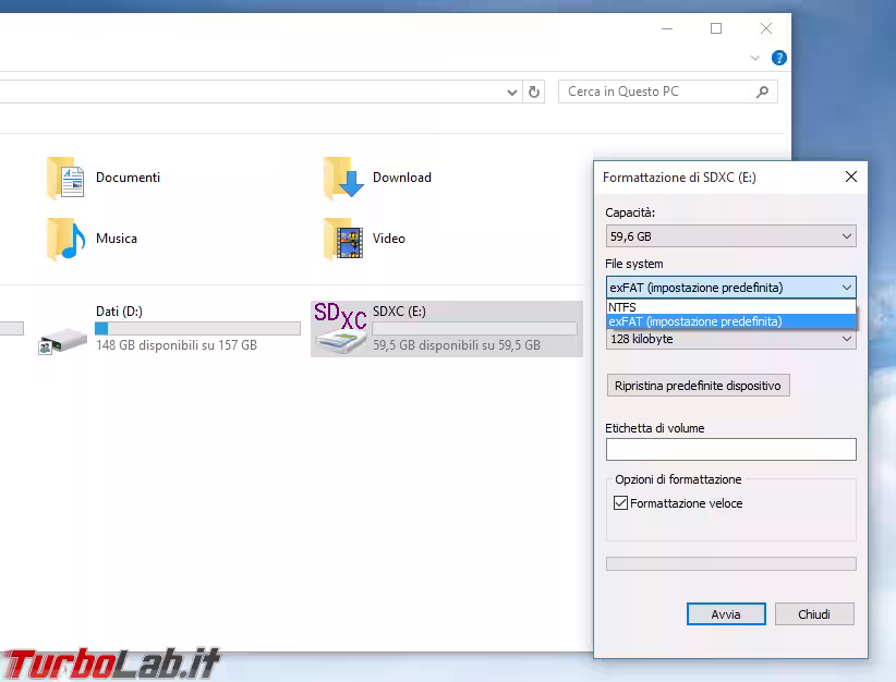format sdxc ntfs exfat