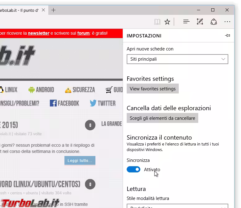 Microsoft edge sincronizzazione sync