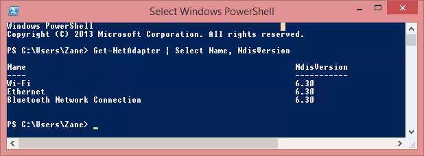 powershell ndis versio