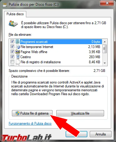 pulizia disco file sistema