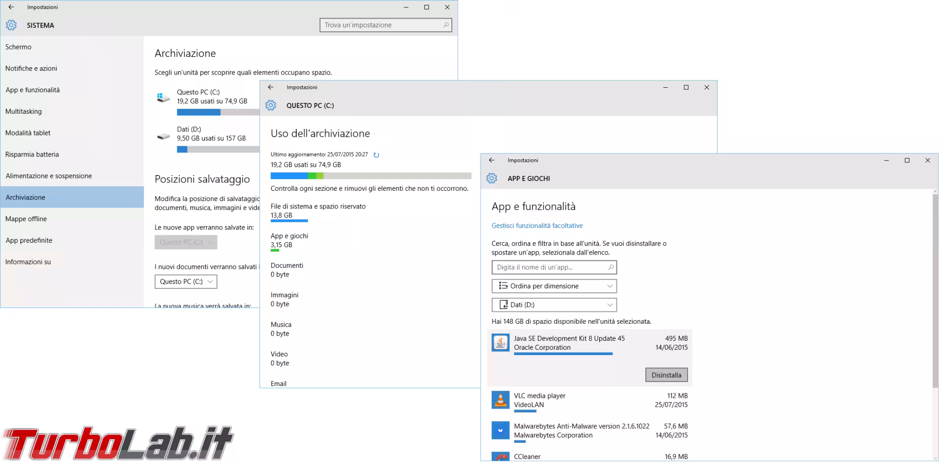 windows 10 archiviazio