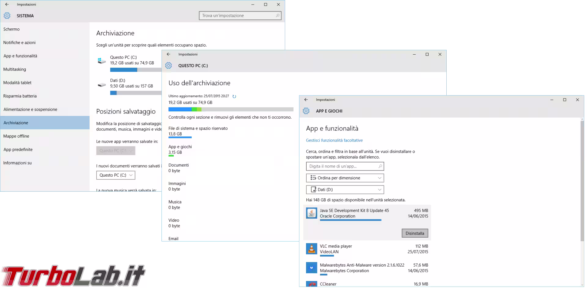 windows 10 archiviazione