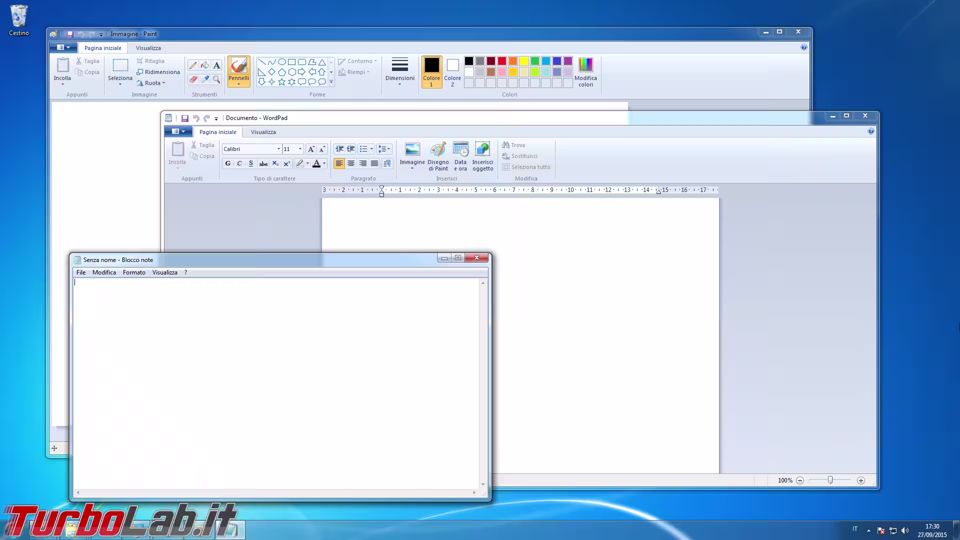 windows 7 wordpad paint blocco note