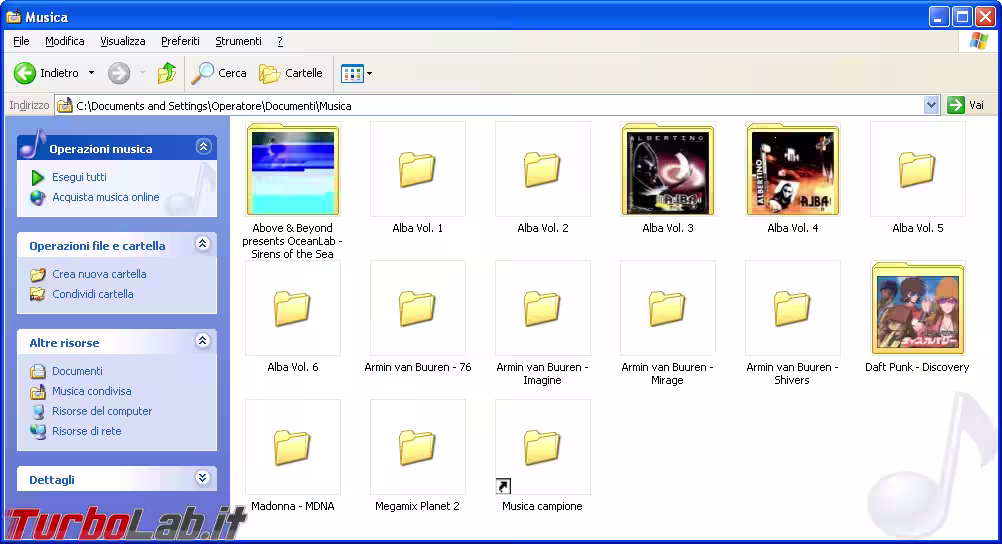 windows xp cartella musica