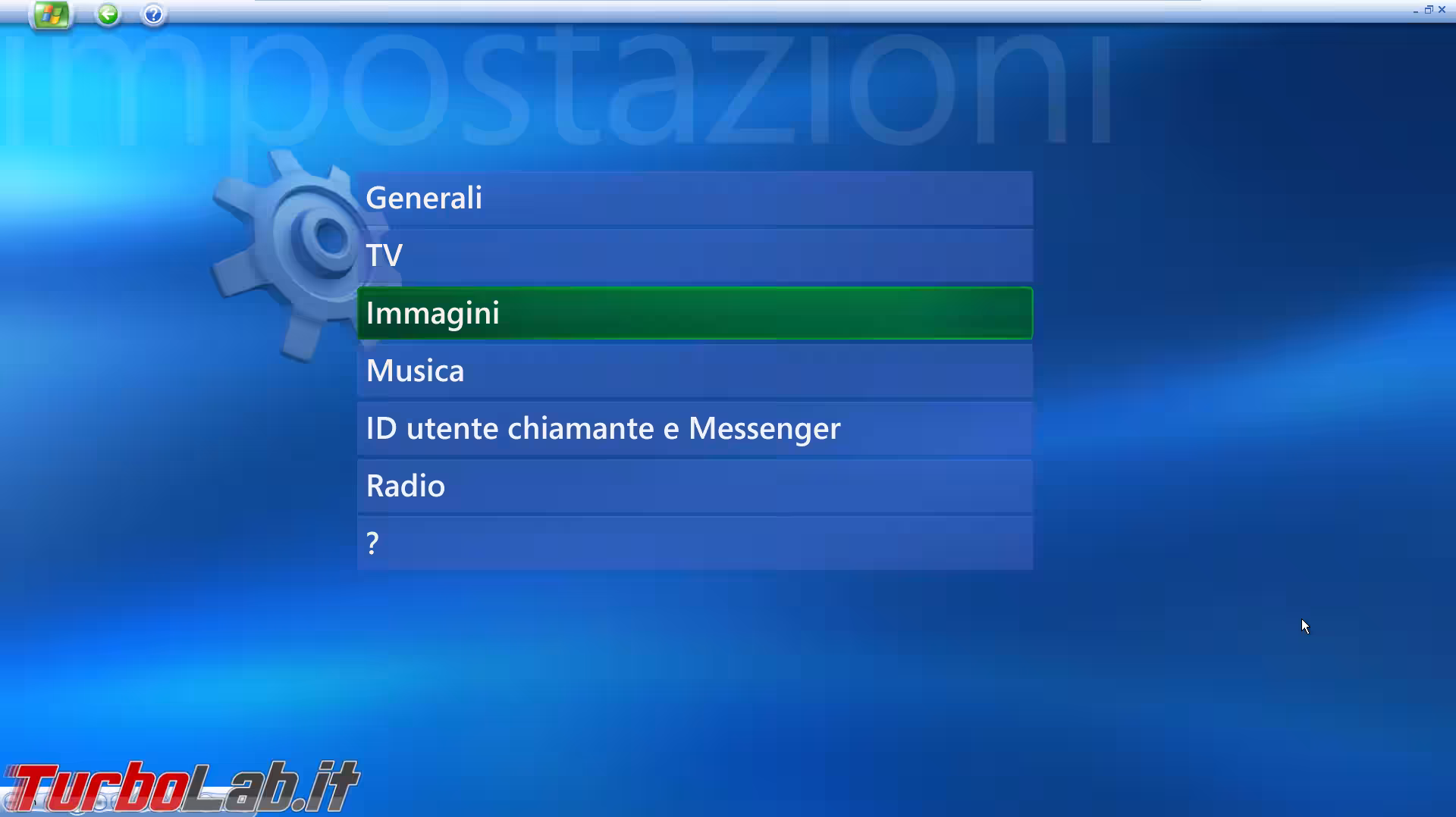 windows xp media center impostazio