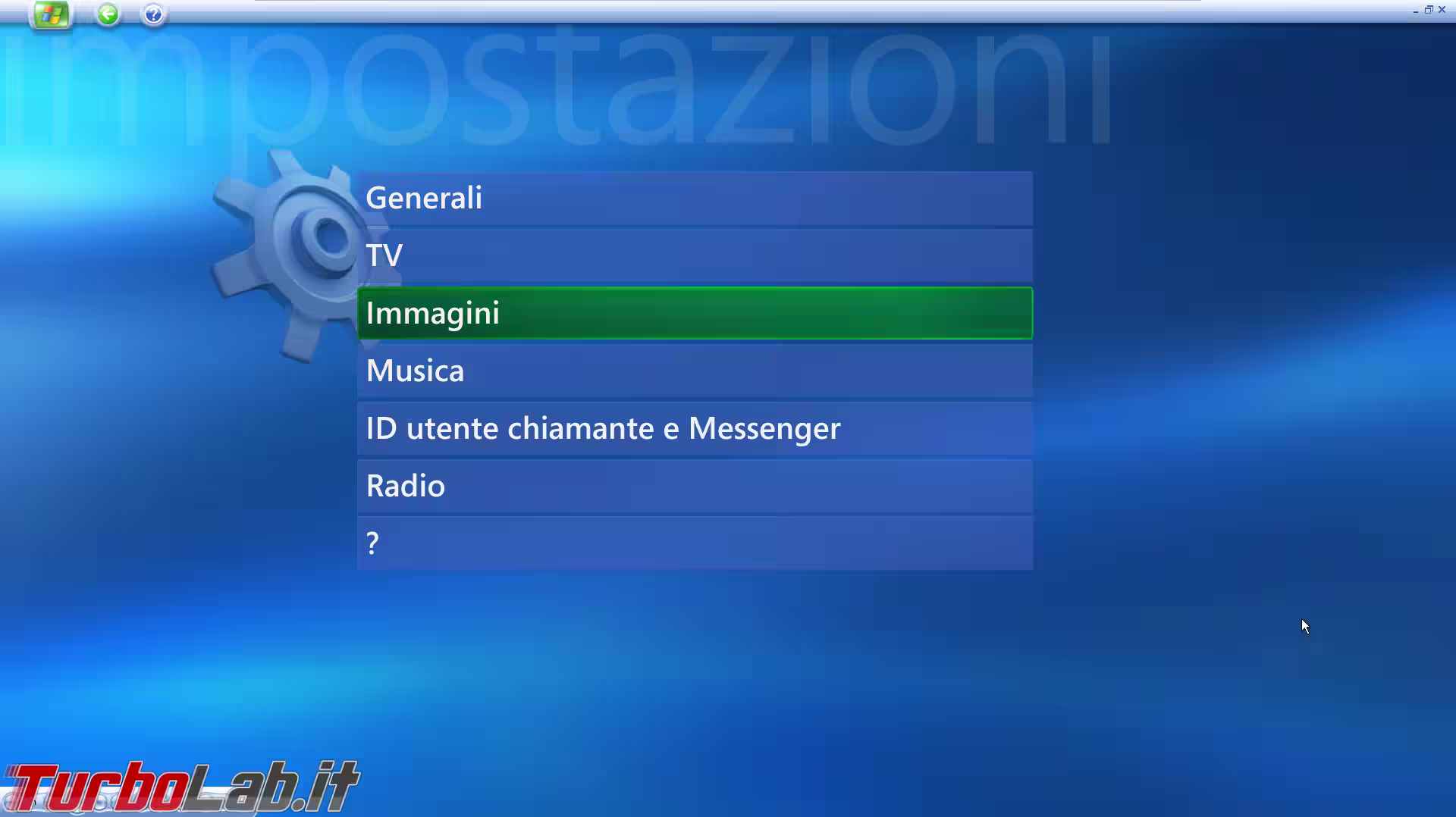 windows xp media center impostazioni