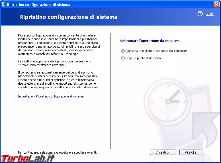 windows xp ripristino configurazione di sistem