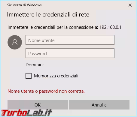 accesso file condivisi condivisione lan sicurezza windows immettere le credenziali di ret