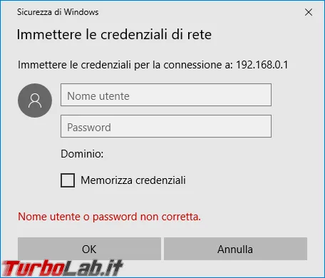 accesso file condivisi condivisione lan sicurezza windows immettere le credenziali di rete