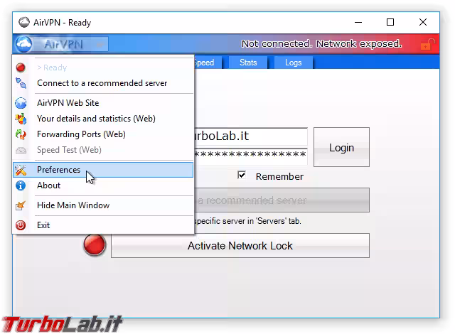 AirVPN client eddy preferences