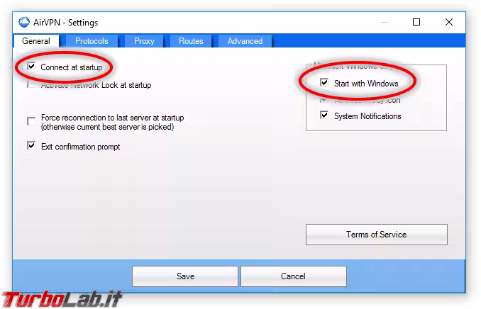 AirVPN - Settings avvio automatico