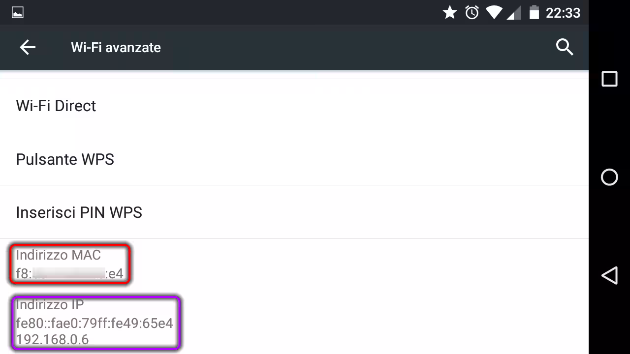 android indirizzo ip mac address