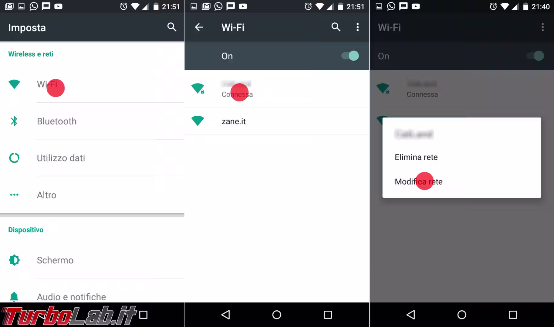 android modifica rete wi-fi