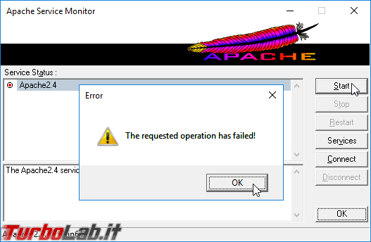 Apache (web server): risolvere gli errori The requested operation has ...
