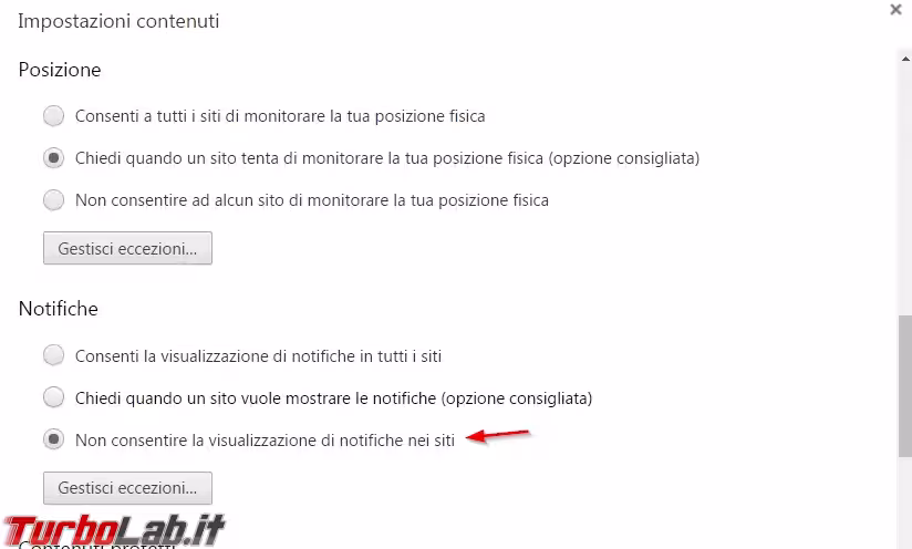 Blocco notifiche Chrom