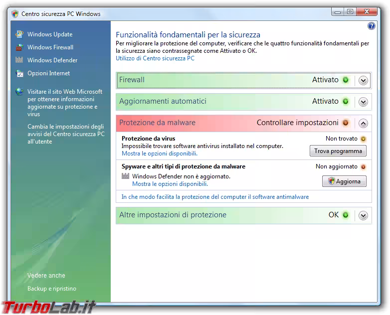 Centro sicurezza PC Windows