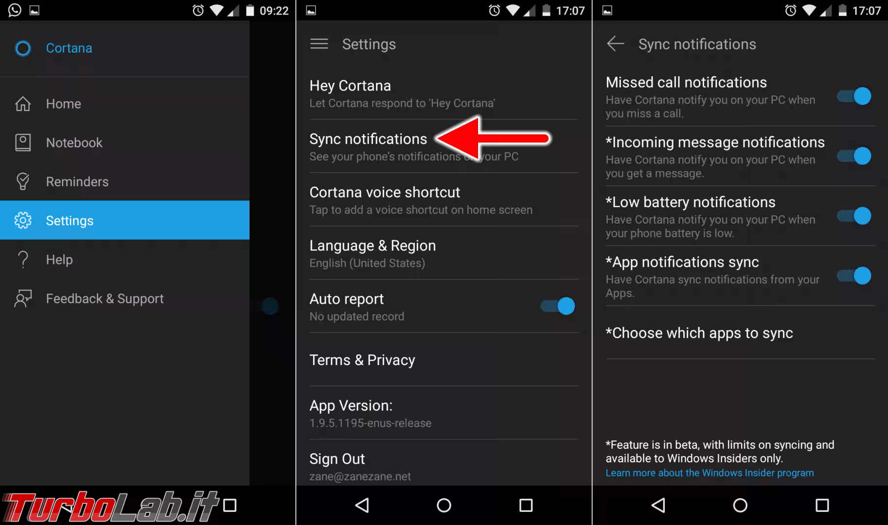 cortana android sync notifications
