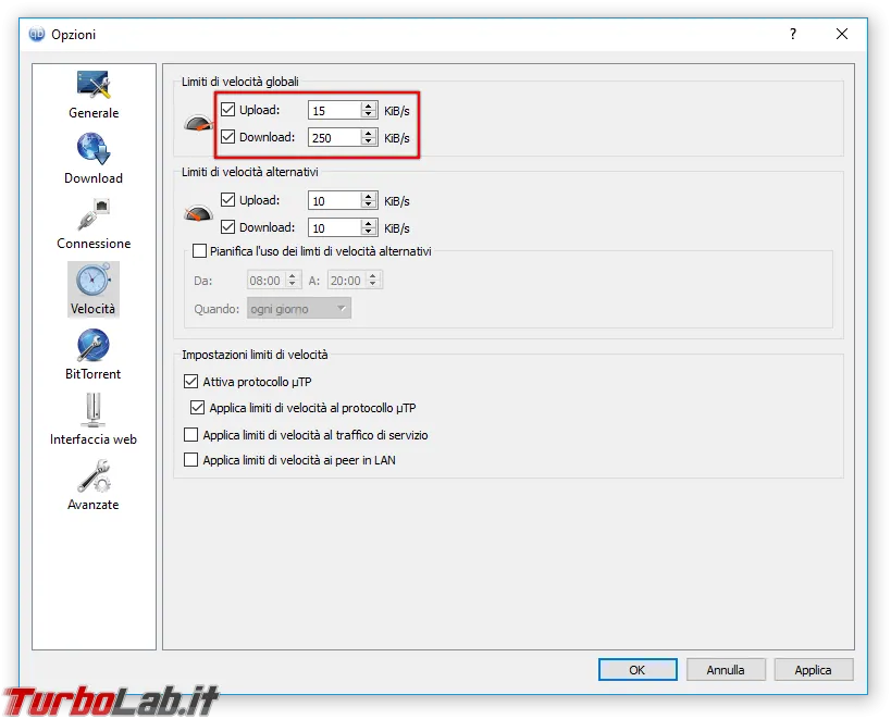 qbittorrent limitatore velocità