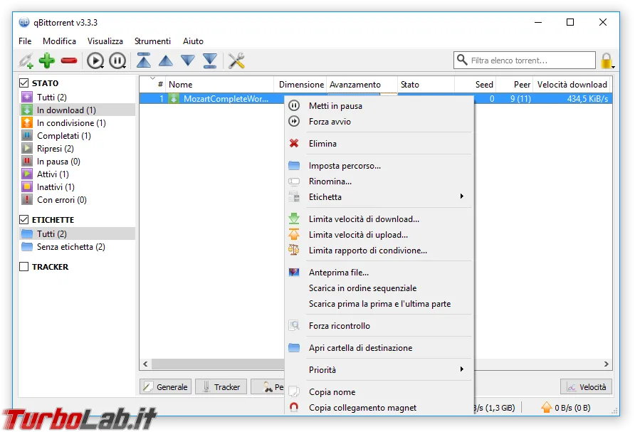 qBittorrent menu contestuale torrent