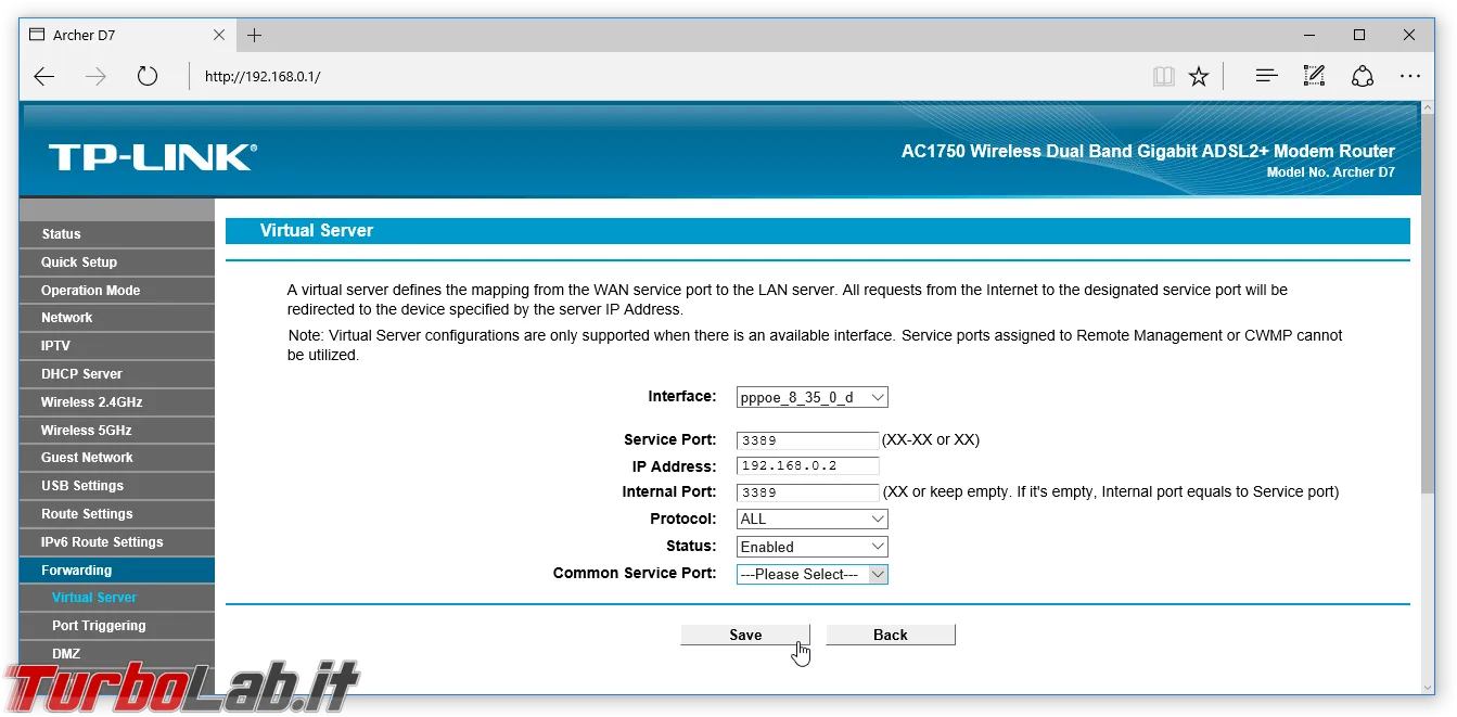 router tp-link port forward add