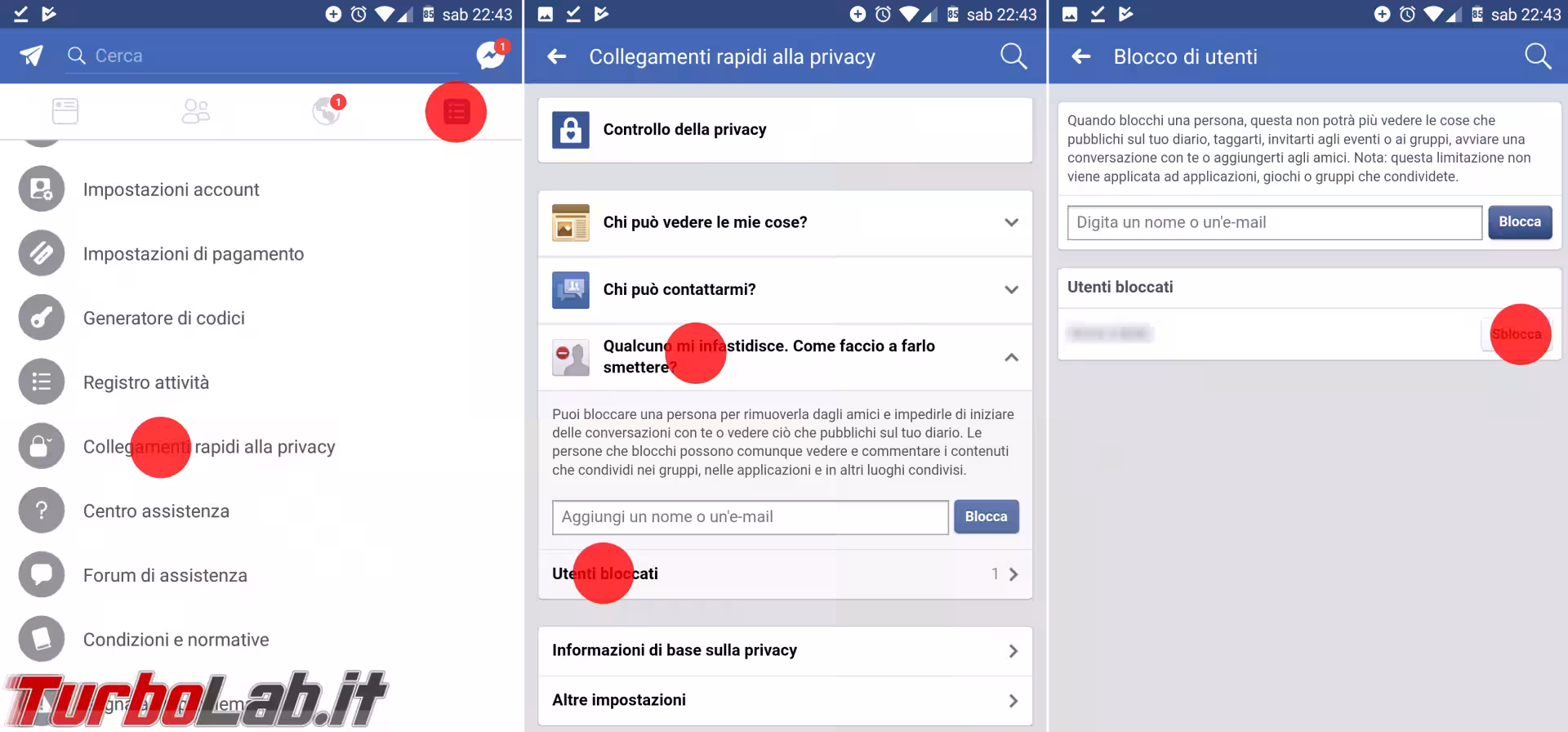 sblocca persone facebook android