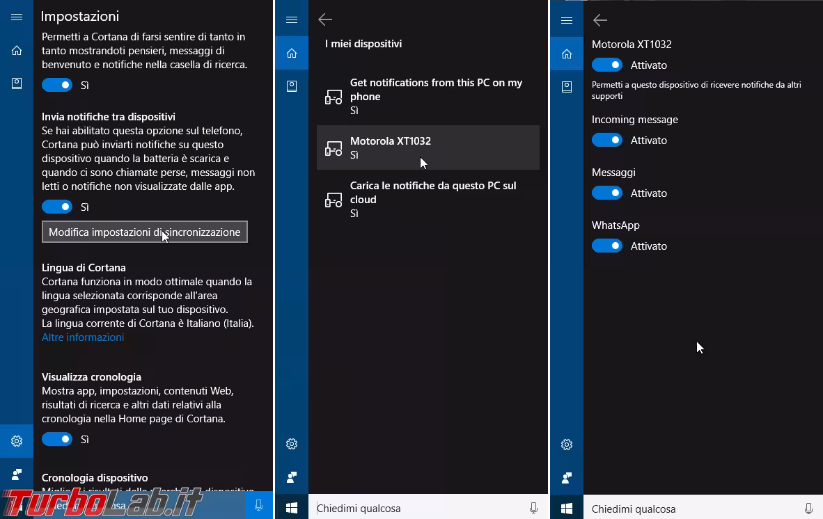 windows 10 1607 cortana android impostazioni di sincronizzazio