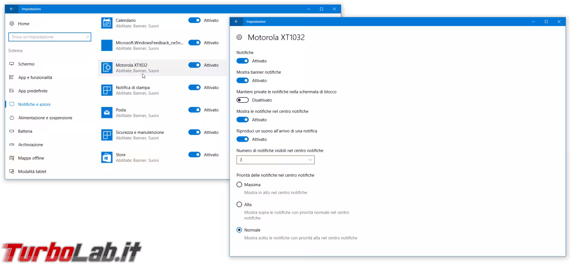 windows 10 1607 impostazioni notifiche smartphone android