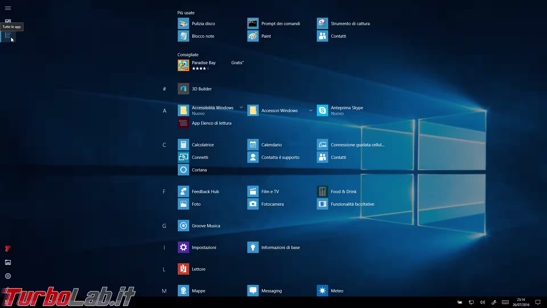 windows 10 1607 tablet mode