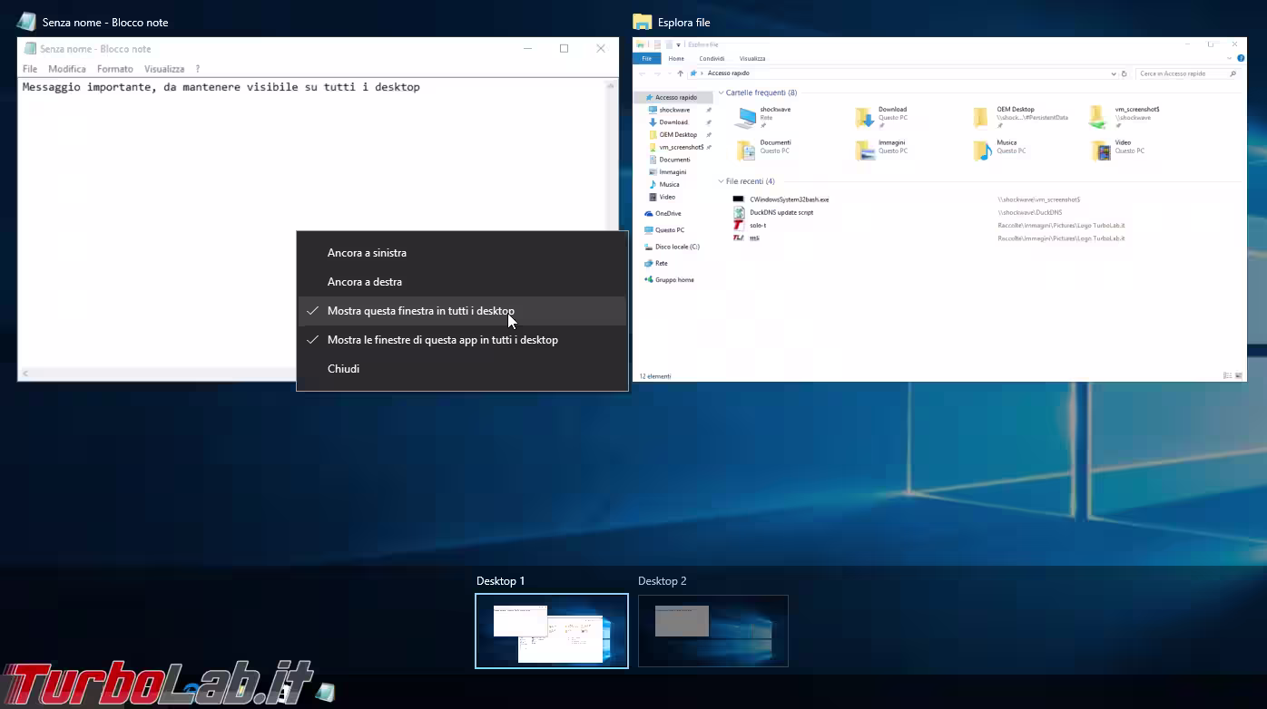 windows 10 1607 task view app sempre visibile