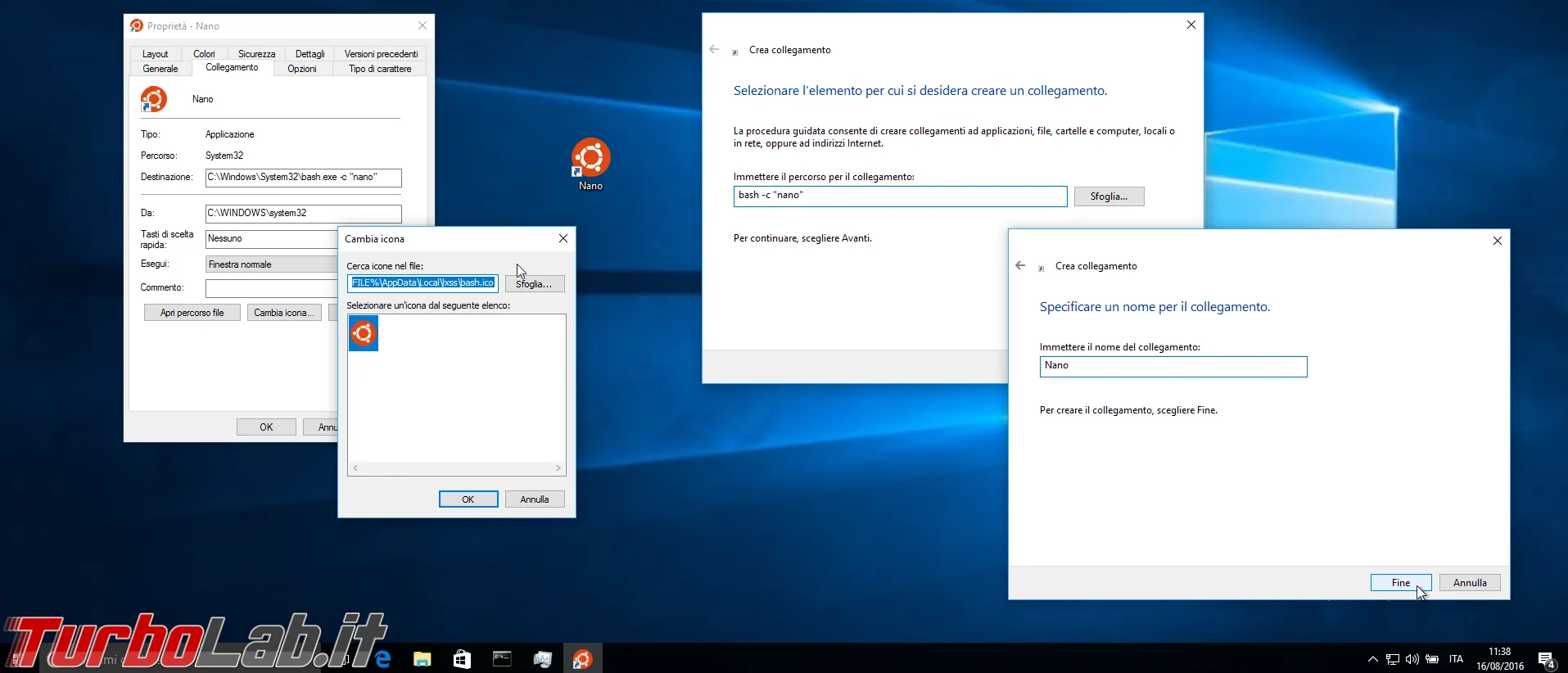 windows 10 collegamento nano ubuntu
