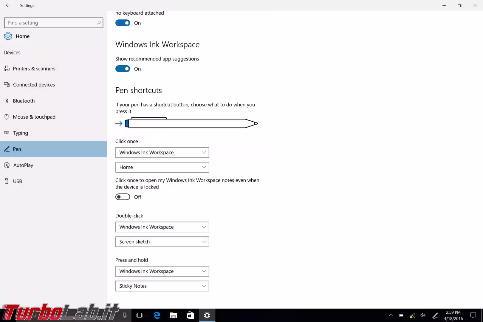 windows 10 impostazioni penna