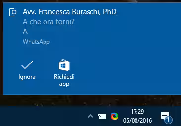 windows 1607 notifica android whatsa