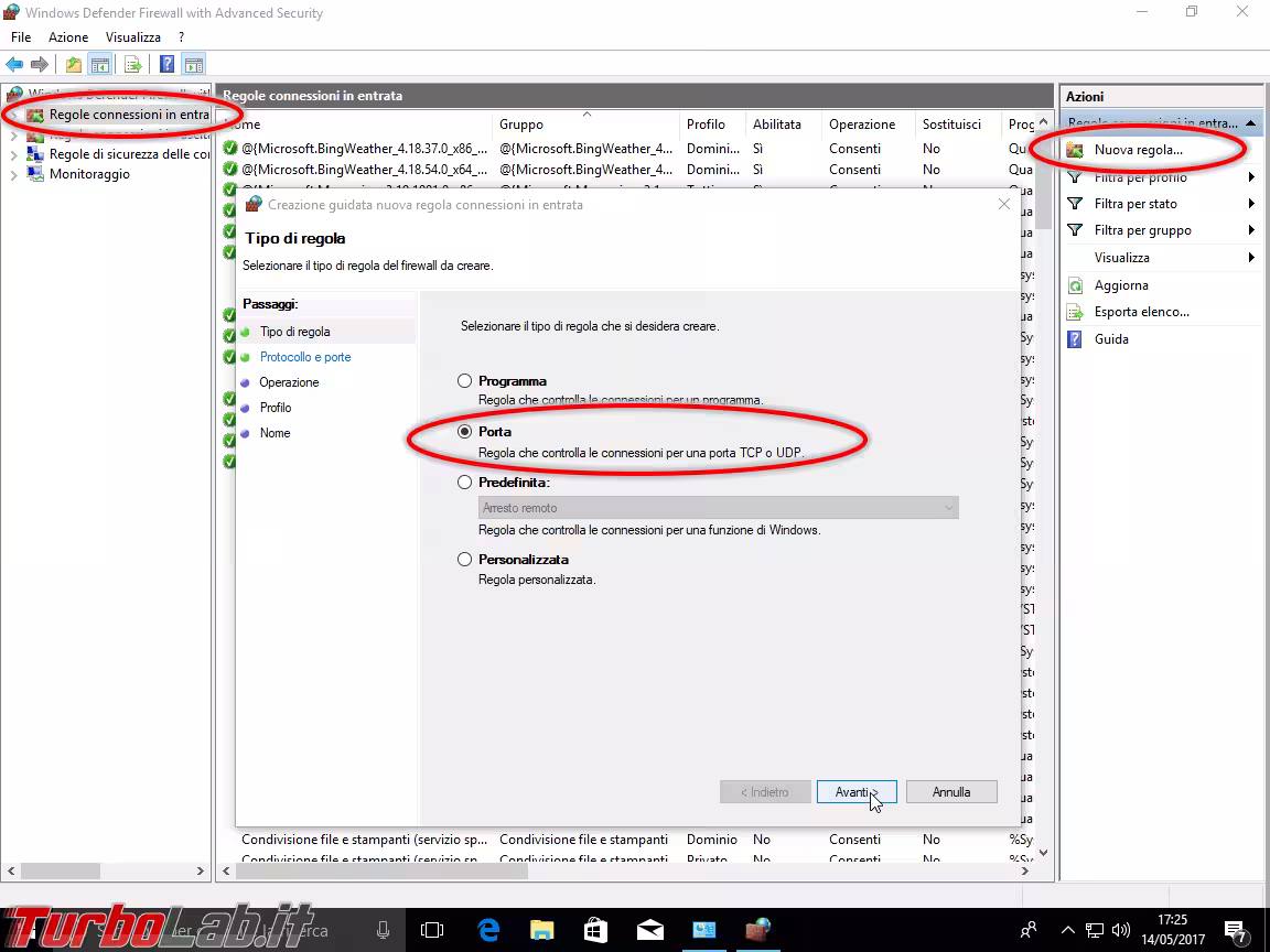 windows firewall con sicurezza avanzata apertura port
