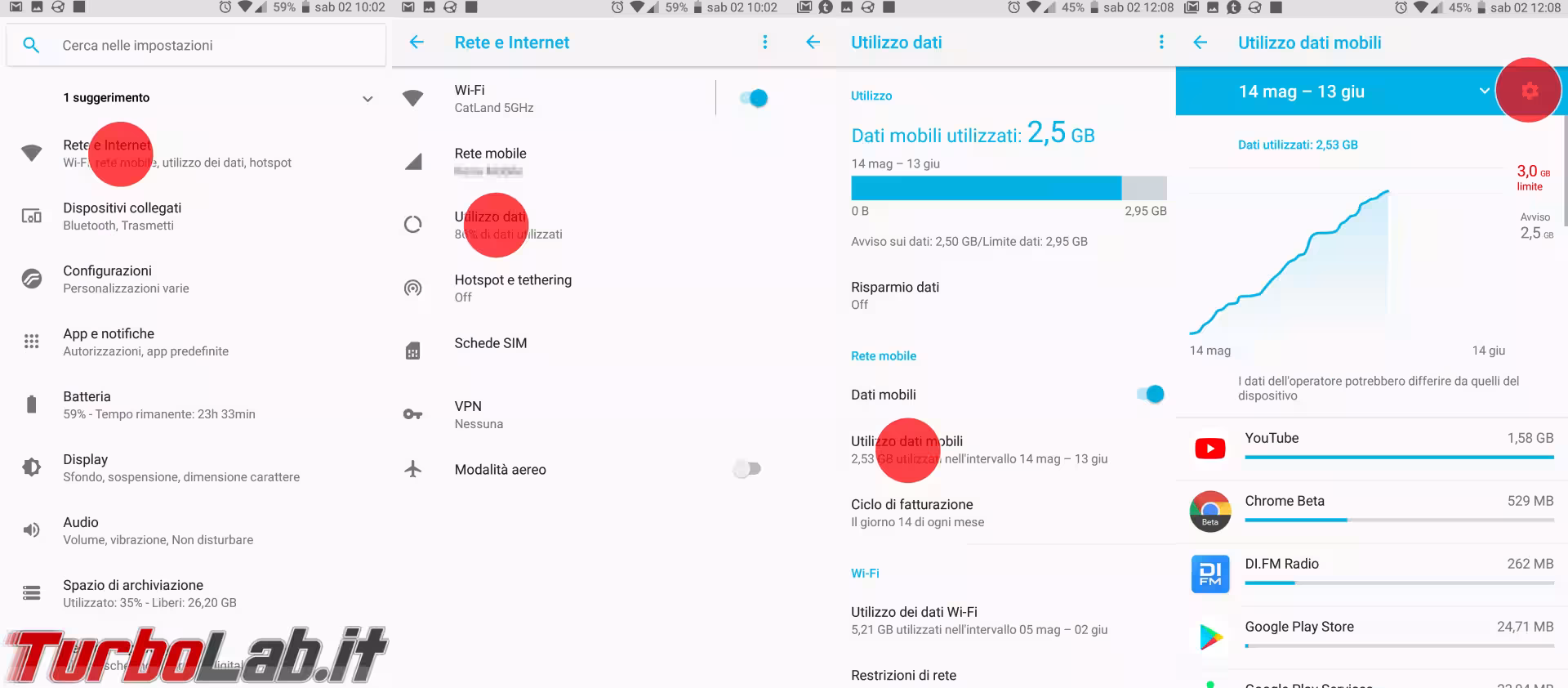 android impostazione limitatore dat