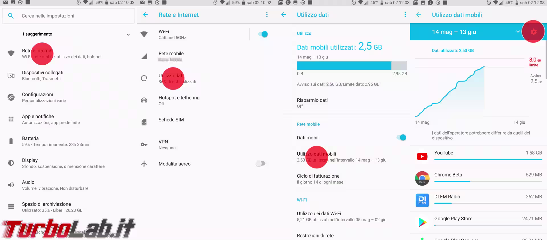 android impostazione limitatore dati