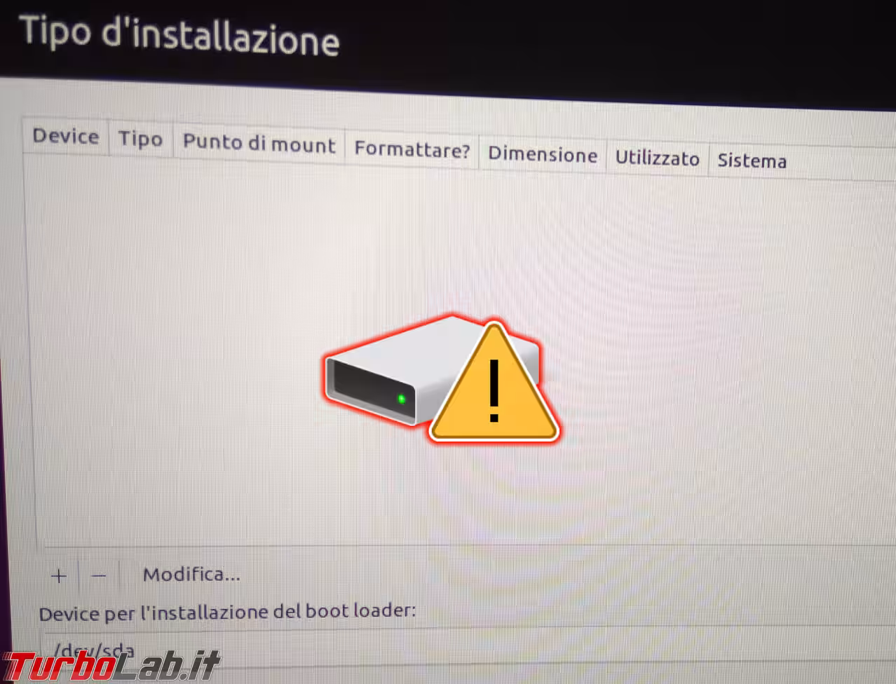 disco ubuntu non rilevato