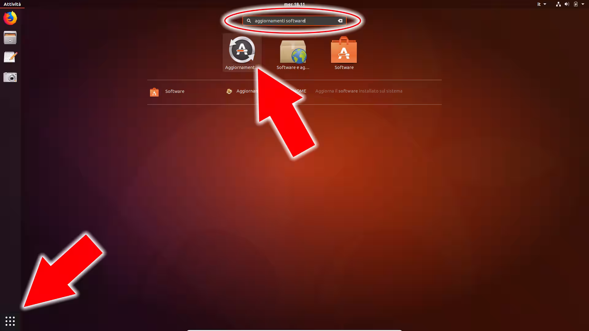 ubuntu dashboard aggiornamenti softwar