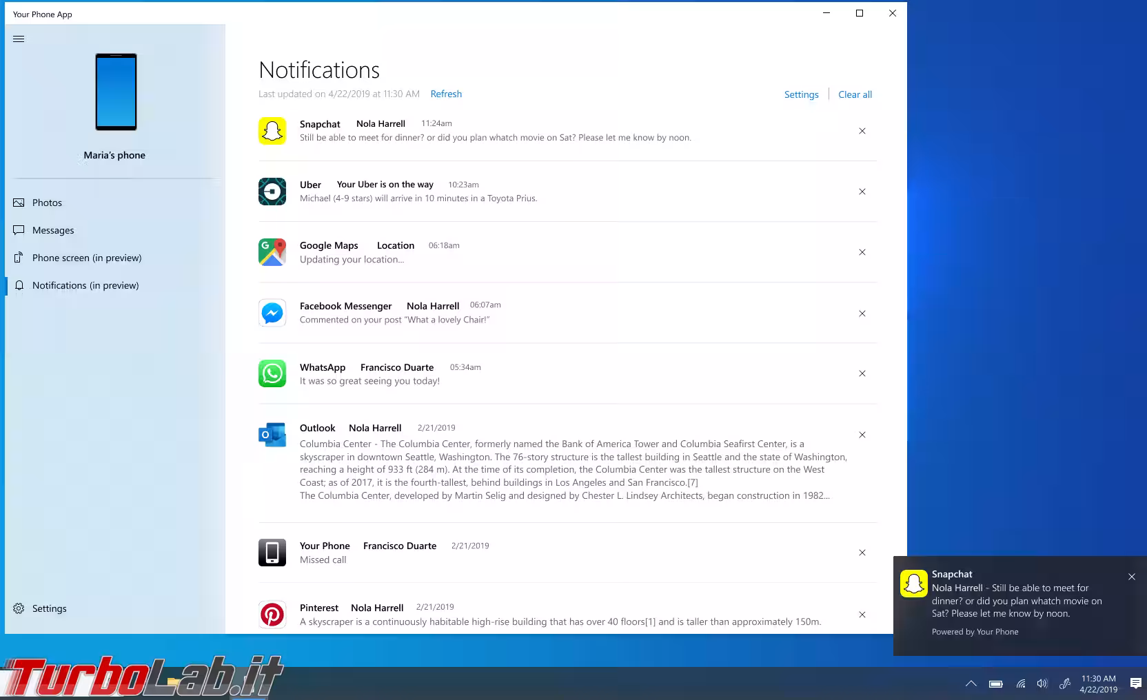 windows 10 notifiche your pho