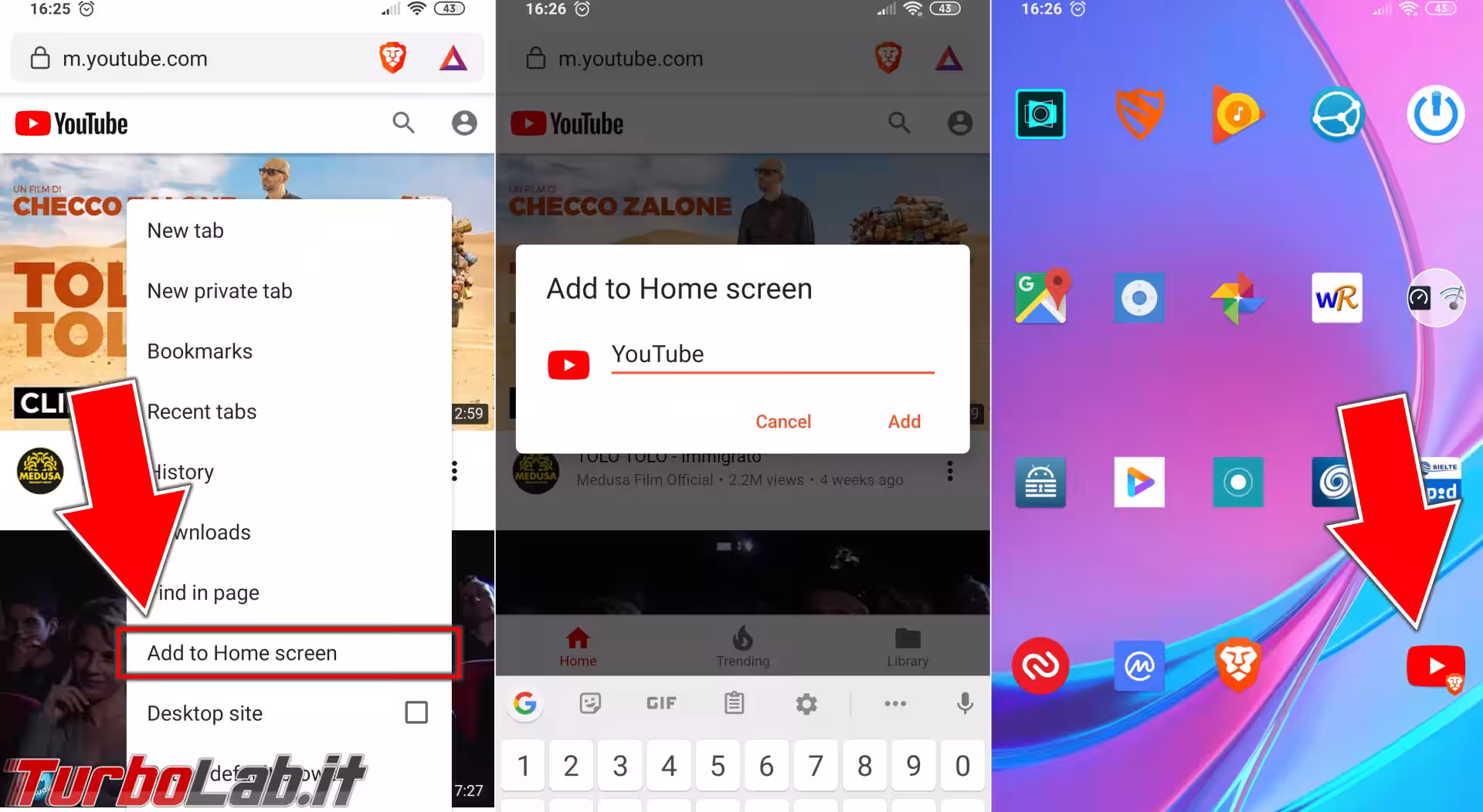 android chrome brave aggiungi hom