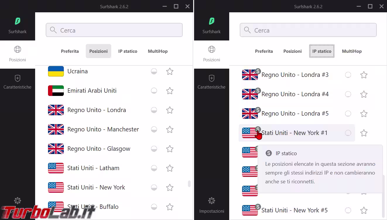 posizioni server vpn