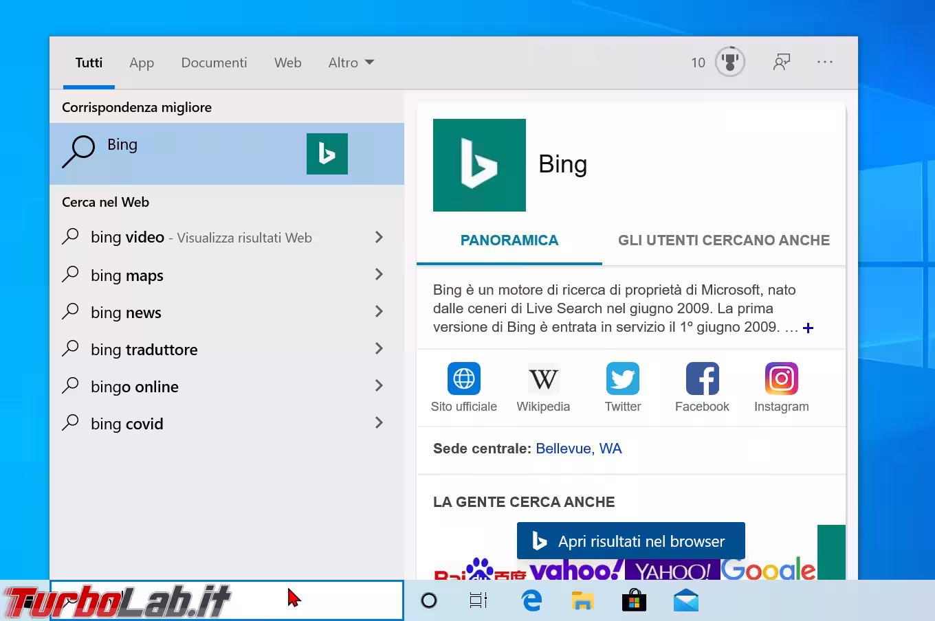 risultati web windows 10