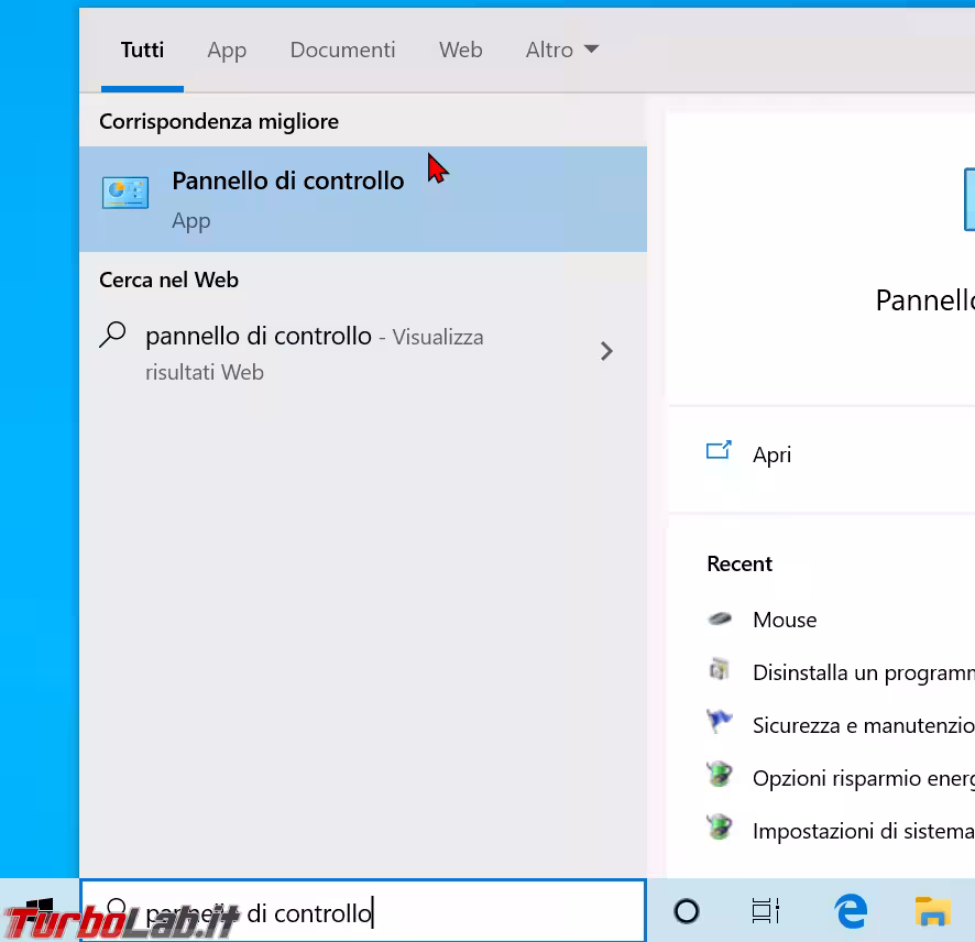 windows 10 start pannello di controllo
