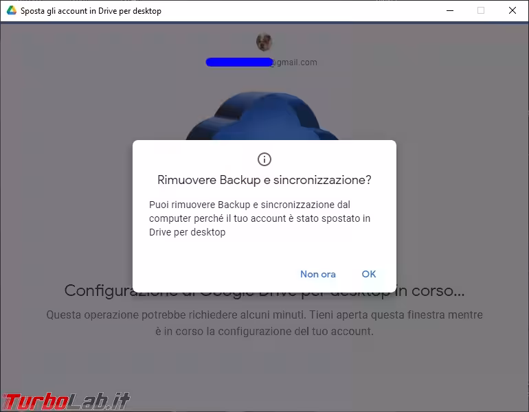 Google Drive_015_ITA_[dopo aver premuto il pulsante salva mi viene chiesto se voglio rimuovere Backup and Sync e lo confermo]