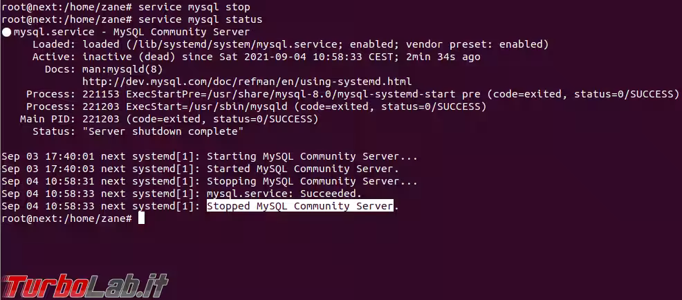service mysql stop status