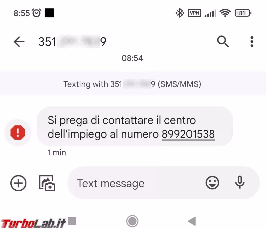 sms 899 contattare centro impiego