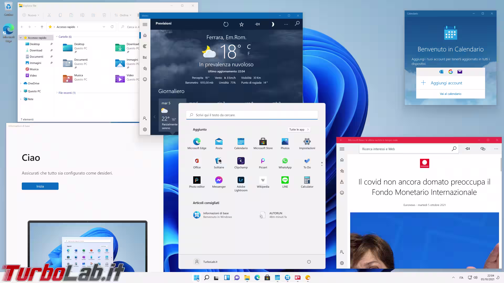 windows 11 desktop con finestre