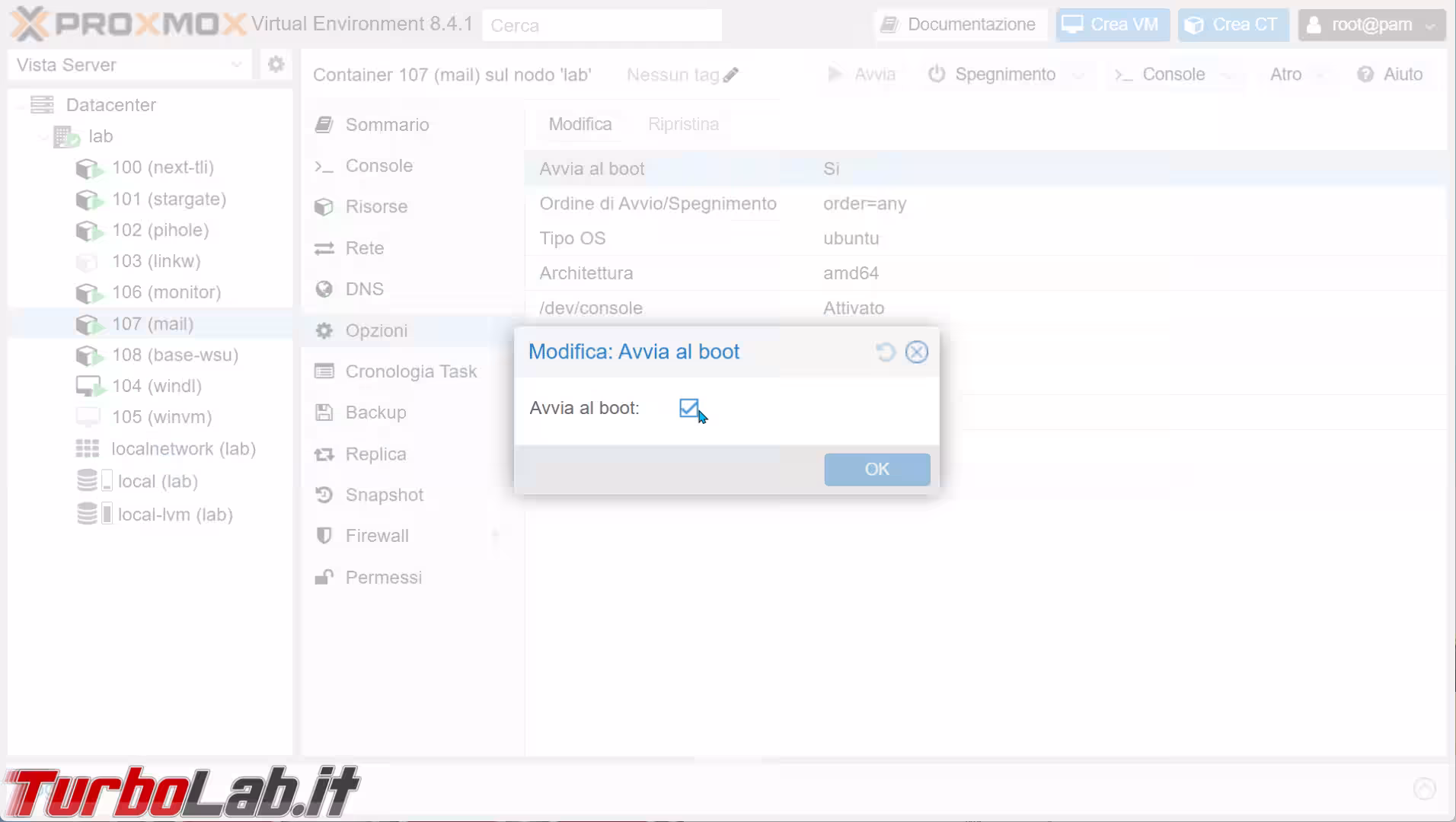 Proxmox avvia al boot